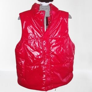 NWT One New Day Puffer Vest Size Large Red Glossy Quilted Zip-Up